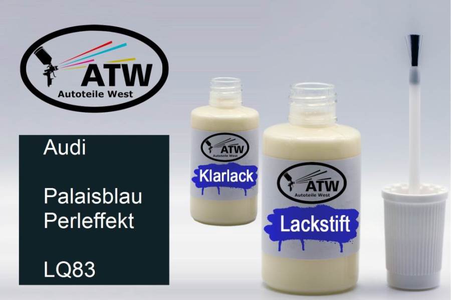 Audi, Palaisblau Perleffekt, LQ83: 20ml Lackstift + 20ml Klarlack - Set, von ATW Autoteile West.